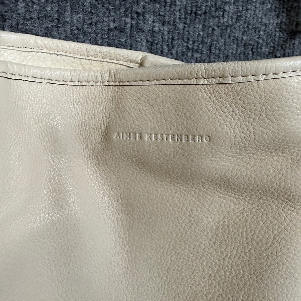 Aimee Kestenberg Artisan Large Bucket Bag Vanilla Pebble Leather Lacing Pockets - Picture 3 of 12